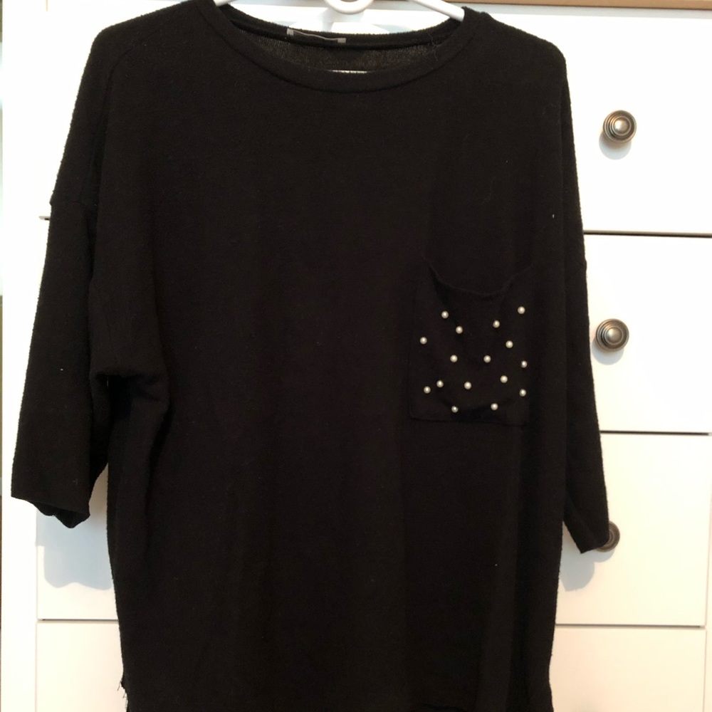 Zara Pearl Embellished Pocket Tee